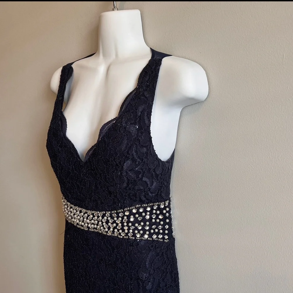 My Michelle 3 Navy Embellished Lace Long Prom Mermaid Dress
